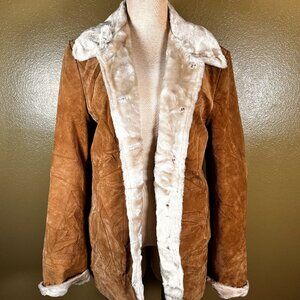 AR Fashions Company Women's Tan Suede Sherpa Lined Coat M leather
